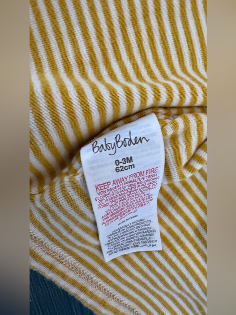 Baby Boden Striped Yellow & White Baby One-Piece with Farm Print - Picture 4 of 4
